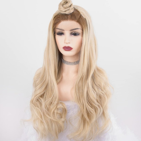 Blonde Wig,Ombre Brown Light Blonde Lace Front Wig for Women Best Synthetic Hair - Picture 3 of 4